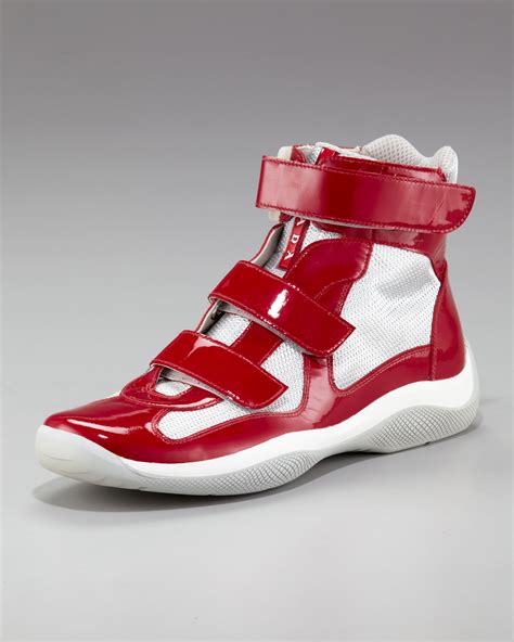 men's red prada sneakers|red high top prada sneakers.